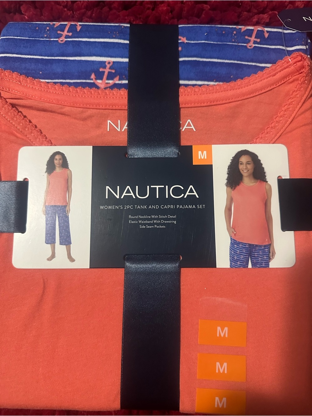 Nautica Coral Tank with Blue Anchor-Print Capri Pajama Set